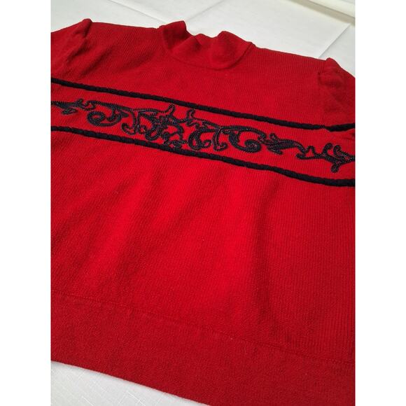 St. John Collection by Marie Gray Red Catalina Knit Sweater Black Beading Small - Picture 2 of 14
